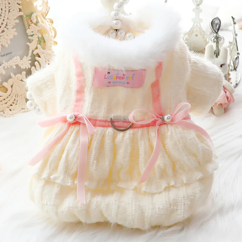 Ropa para perros, ropa de otoño e invierno, vestido grueso de princesa para gatos, pelusa suave que se puede remolcar, suministros para mascotas de peluche para perros pequeños - imagen 2