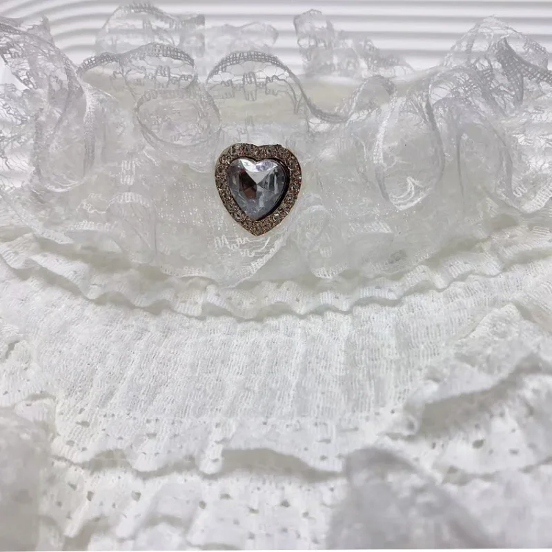 Vestido blanco de princesa para mascotas, camisa de manga de burbuja con cuello alto de encaje para mascotas, camiseta con lazo ahuecado, ropa de verano para perros y cachorros - imagen 2