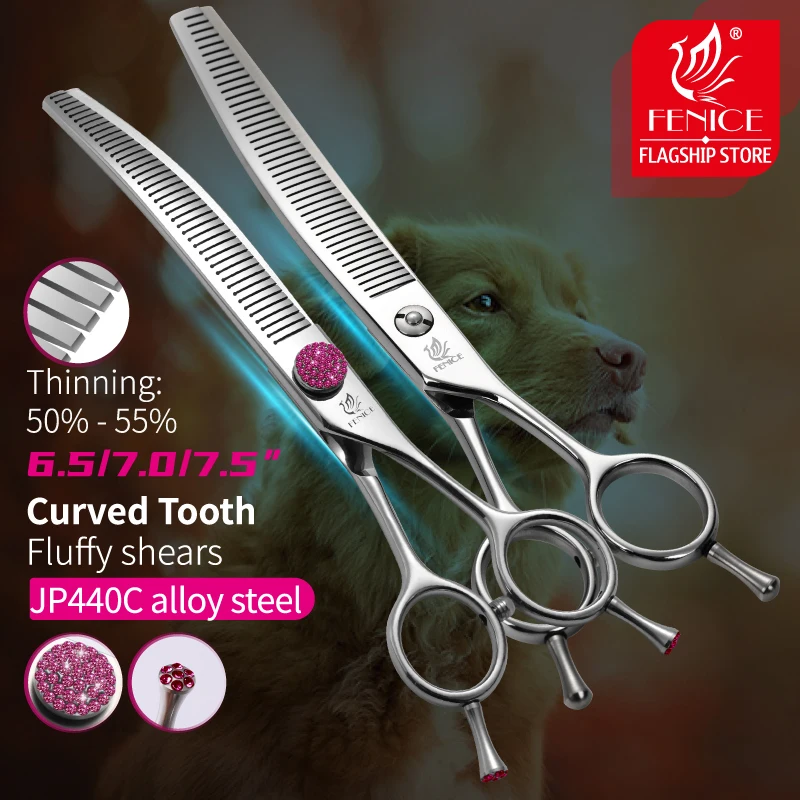 Fenice-tijeras de adelgazamiento curvadas de 6,5/7/7,5 pulgadas, tijeras de cuidado para perros y mascotas, tijeras para perros Bichon, tasa de adelgazamiento esponjosa sin rastro 50-55% - imagen 2