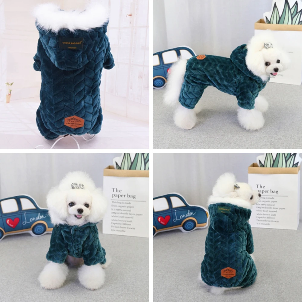 Ropa cálida de invierno para mascotas, abrigo grueso de lana para perros, mono de cuatro patas, chaqueta con capucha para Bulldog Francés, cachorro, Chihuahua, traje - imagen 4