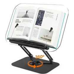 Soporte de lectura acrílico con base giratoria 360° – Elevador de escritorio plegable
