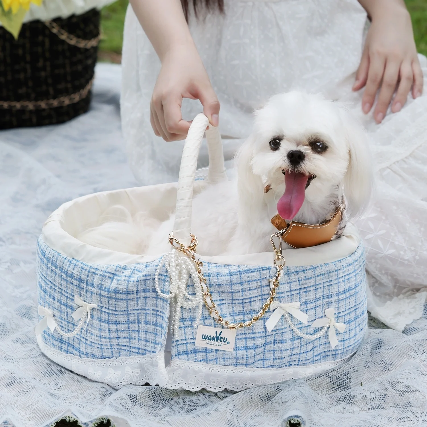 Cesta transportadora portátil para mascotas, para perros y gatos pequeños, bonita bolsa de viaje para mascotas al aire libre, cesta para mascotas, bolsa transportadora para mascotas, bolsa para gatos de picnic - imagen 4