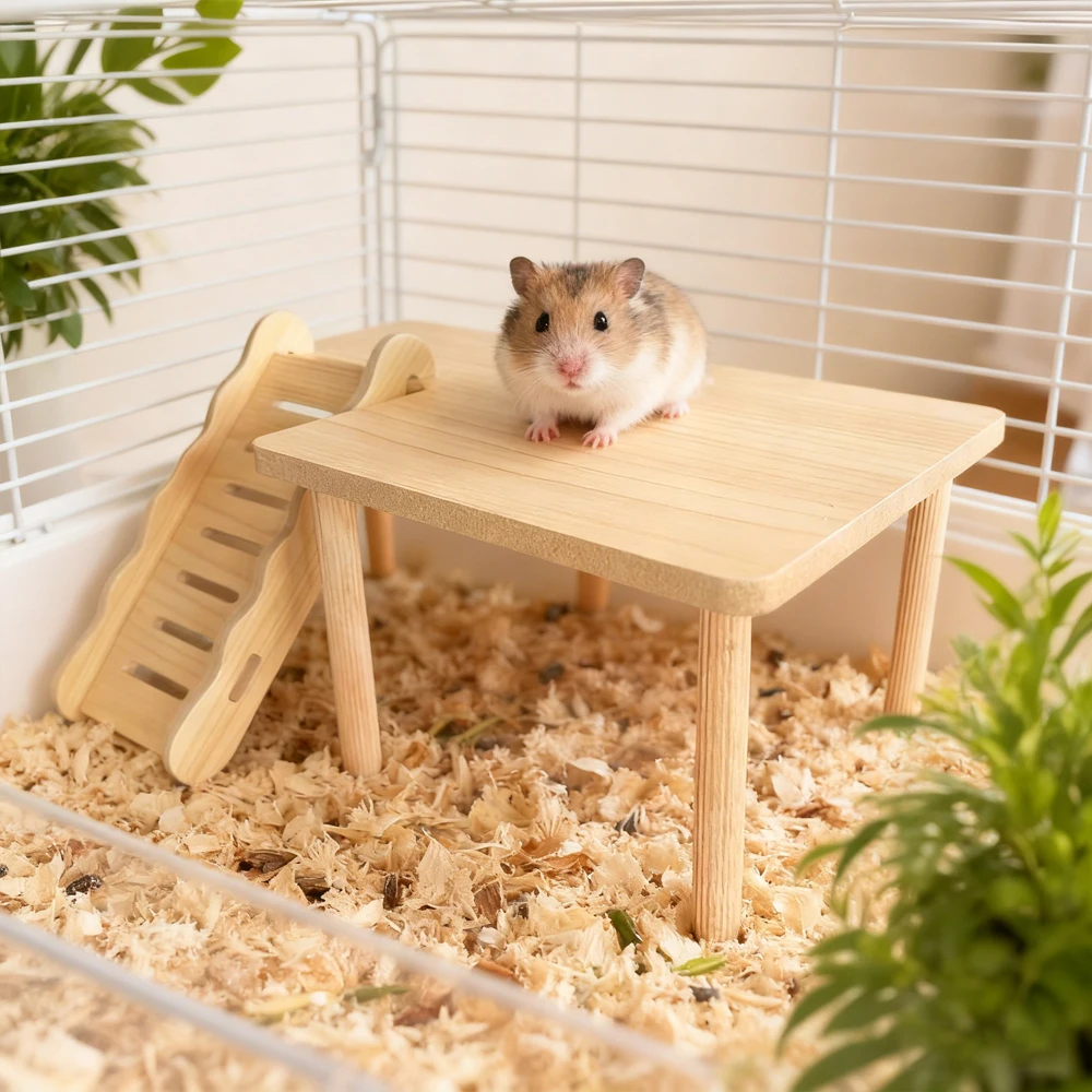 Plataforma de madera con escalera para hámster – Enrichecimiento y juguete molar - imagen 5