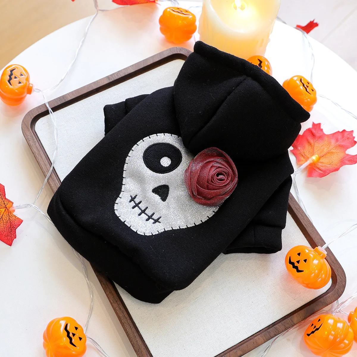 Ropa de Halloween para mascotas, calavera de perro con rosa, Sudadera con capucha para perro con sombrero, ropa elegante para mascotas, ropa de cosplay para mascotas, ropa de fiesta para mascotas - imagen 3