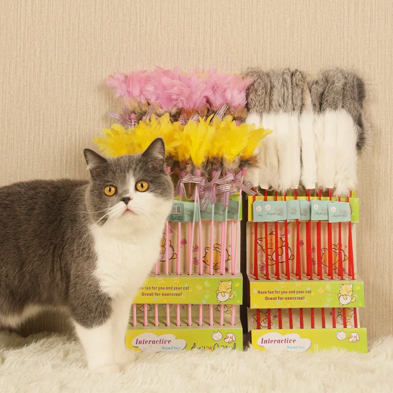 OUZEY-Juguete interactivo de plumas suaves para gatos, felpa, divertido, palo, juego en interiores, entrenamiento, juguetes para gatitos, productos para mascotas - imagen 4