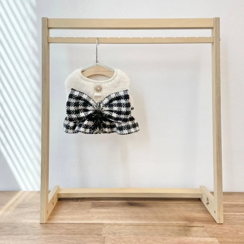 Pet Autumn and Winter Woolen Plaid Bow Chest Strap Christmas Holiday Vest Dog Harness Dog Clothes for Small Dogs Puppy Clothes - imagen 3