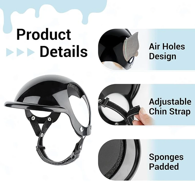 Conjuntos de casco y gafas de sol para perros de razas pequeñas, casco de motocicleta con orificios para las orejas, lindas gafas para perros para conducir al aire libre - imagen 3