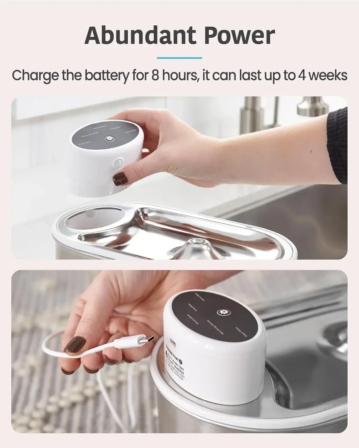 Fuente de agua inalámbrica para gatos y perros, dispensador automático de agua de acero inoxidable, funciona con pilas, 101oz/3L - imagen 4