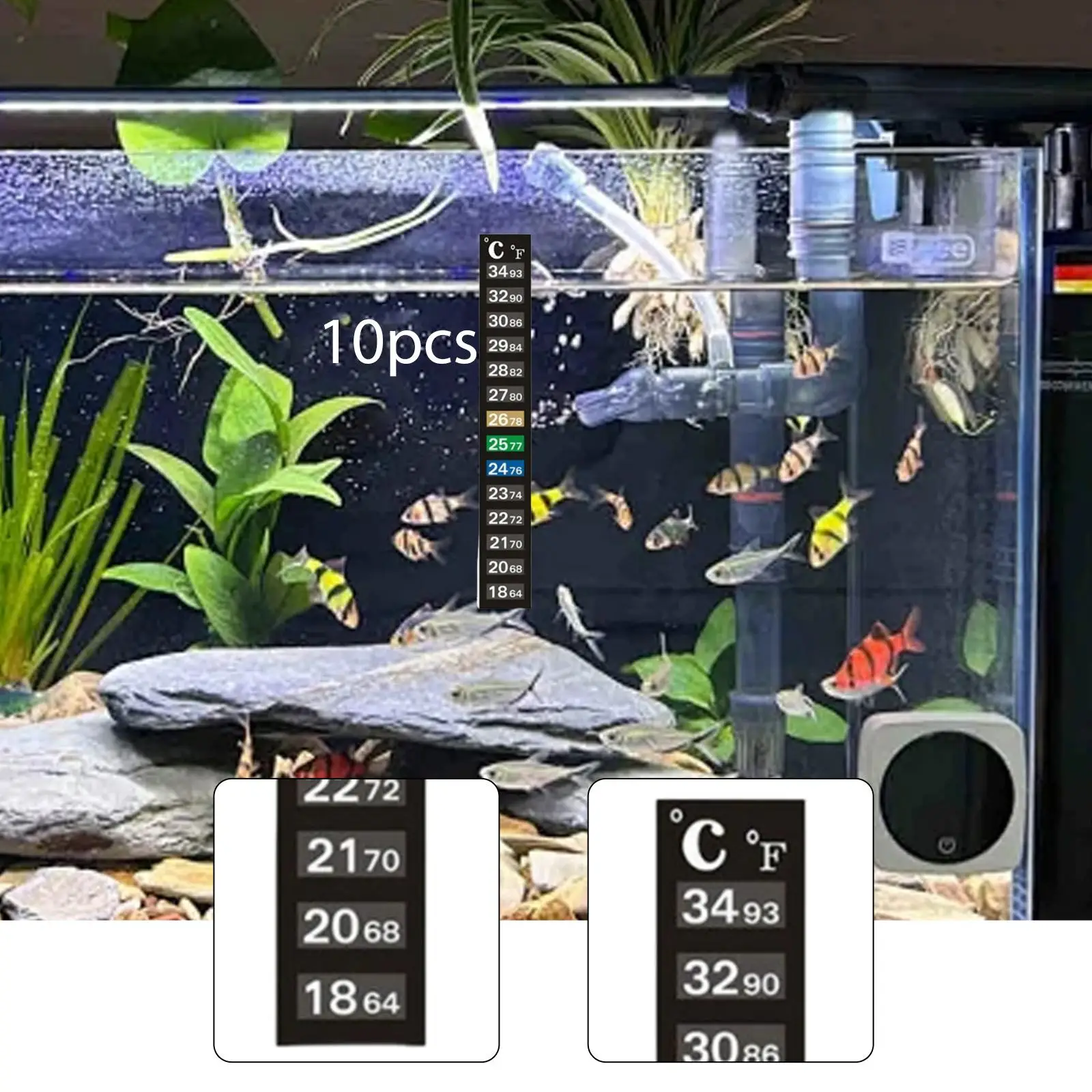 Tira de termómetro para acuario, pegatina indicadora de temperatura del agua de fácil lectura, diseño compacto para configuración de pecera