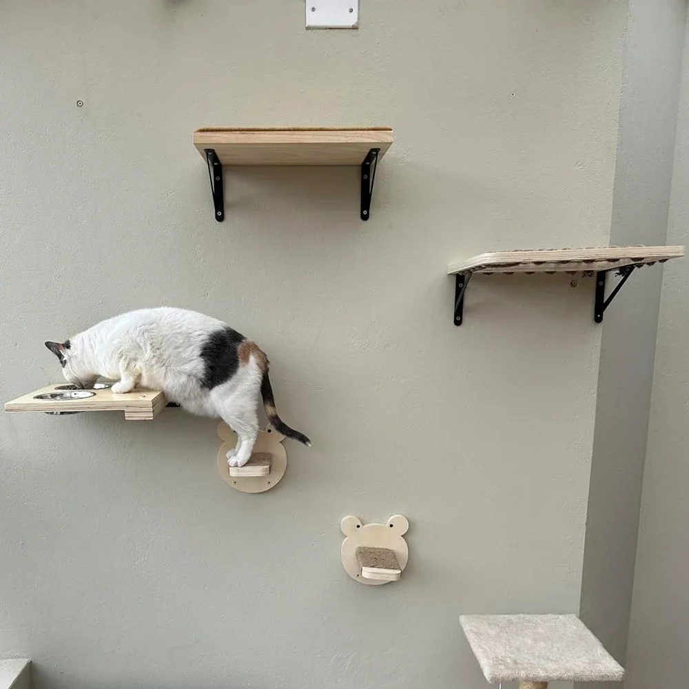 Casa para gatos montada en pared con puente, hamaca y rascador - imagen 3