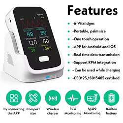 Monitor de paciente portátil PM6100 multiparámetro ECG HR NIBP SpO2 P TEMP monitoreo en tiempo Real con aplicación Bluetooth para Android iOS