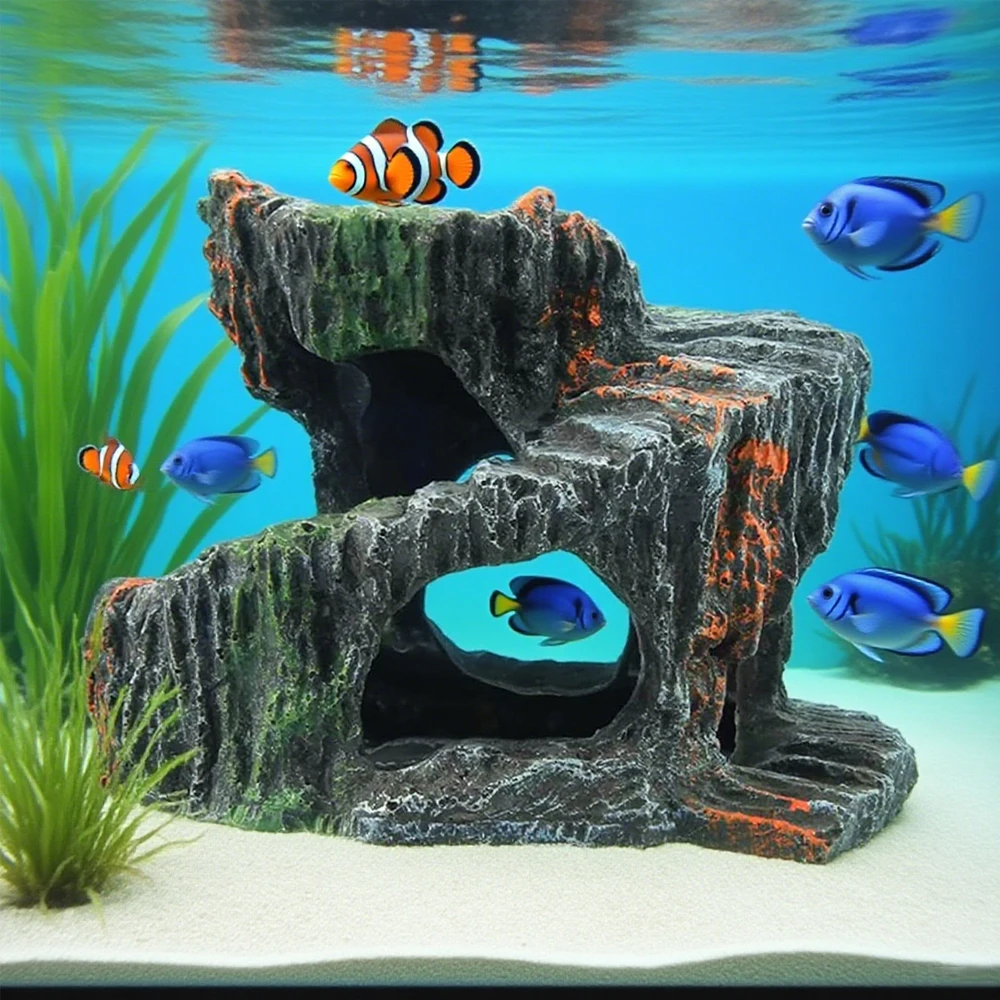 Plataforma para tomar el sol de tortuga, cueva para pecera, decoración de acuario, cueva oculta de roca Artificial, adornos para mascotas, Reptiles, anfibios, 1 ud. - imagen 4