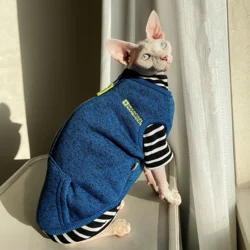 Chaleco con cremallera para gatos Sphynx y Devon Rex – Azul y gris, cálido y práctico