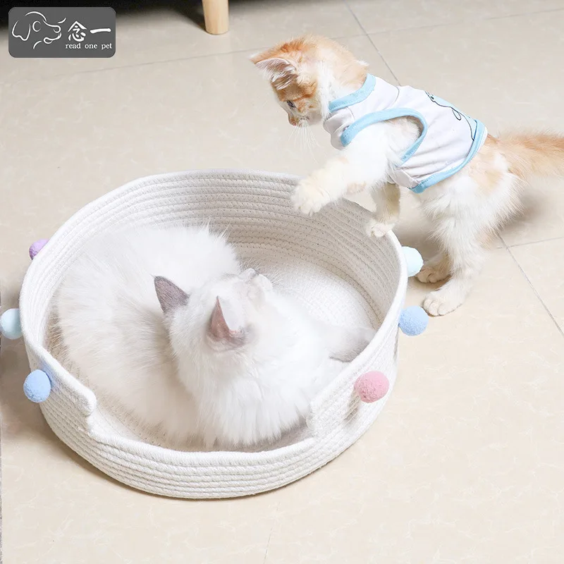 Perrera con forma de nido para mascotas, disponible en las cuatro estaciones, almohadilla para perros de hilo de algodón hecha a mano, tabla con pata de gato, nido para gatos para dormir profundo, productos para mascotas - imagen 4