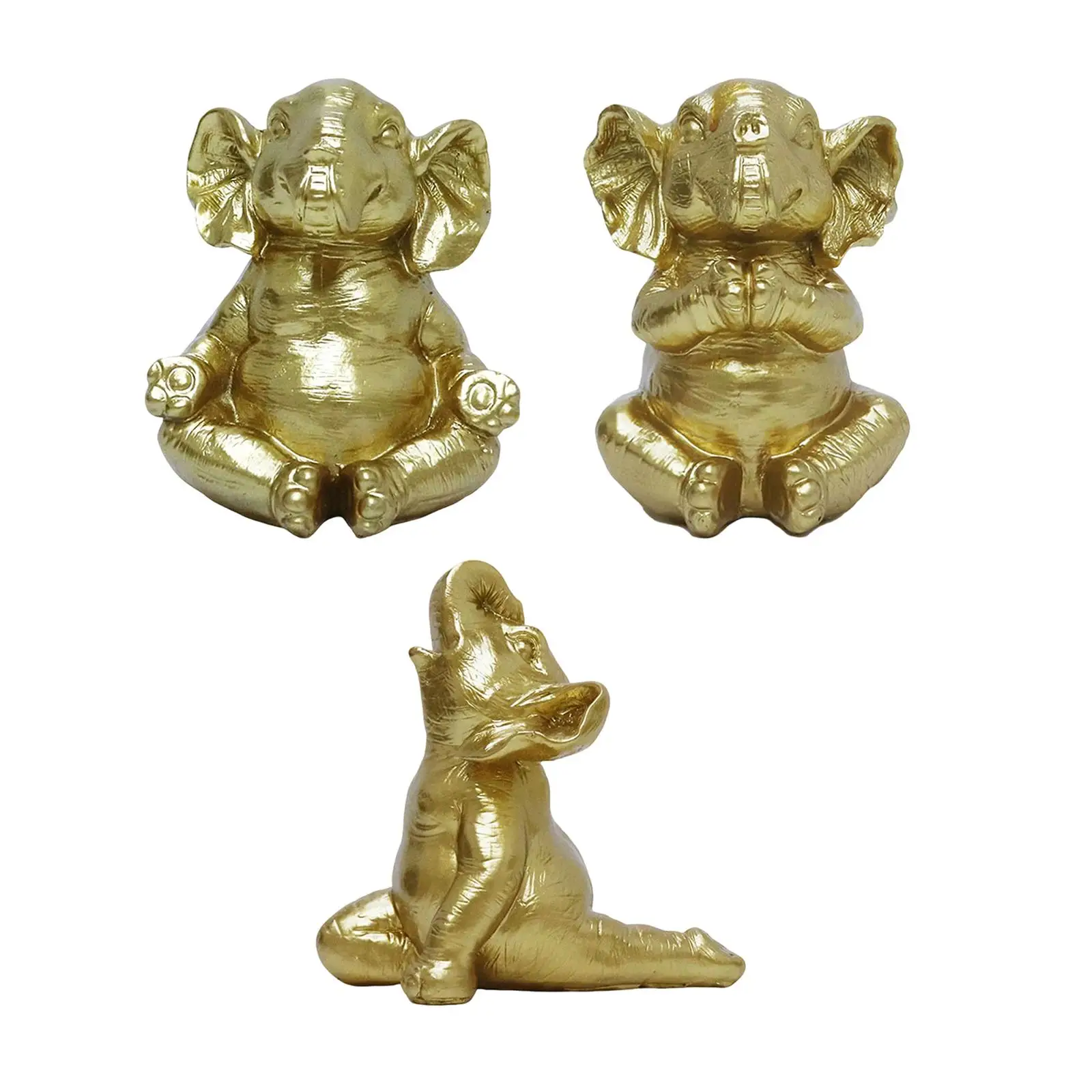 Estatuilla de elefante de Yoga, artesanía de resina dorada, adorno de escritorio, decoración del hogar, escultura de Animal para entrada, sala de estar, dormitorio, estantería - imagen 2