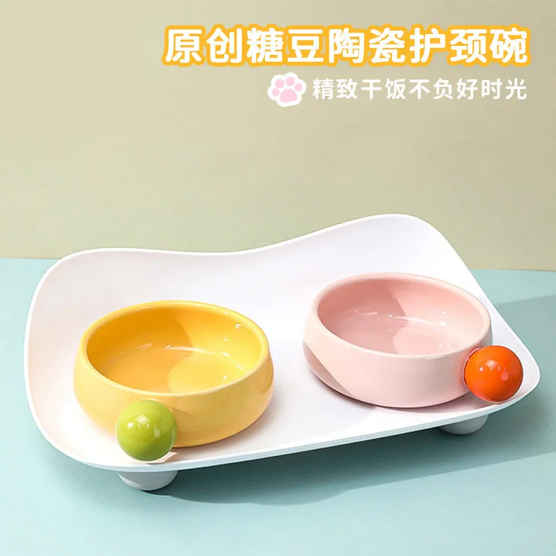 Cuenco de cerámica para gatos, cuencos para mascotas, bonito cuenco de comida, plato enlatado, juego combinado de cuencos de agua, cuenco de comida antivuelco para gatos y perros - imagen 2
