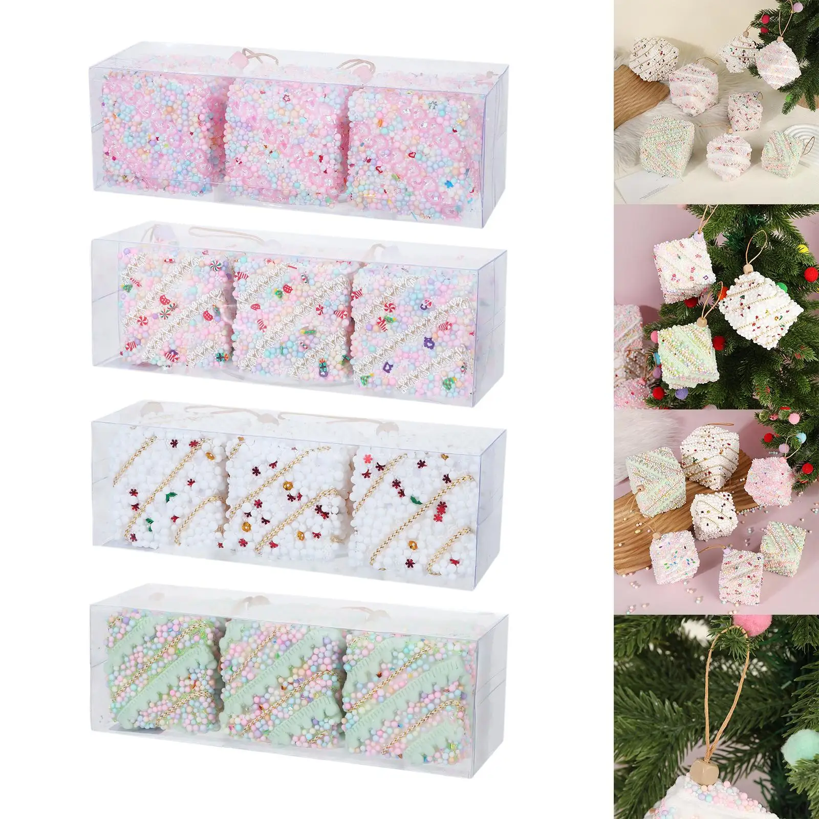 Colgante de árbol de Navidad, conjunto de adornos colgantes de espuma, decoración navideña ligera para fiesta de árbol de Navidad en el hogar - imagen 2