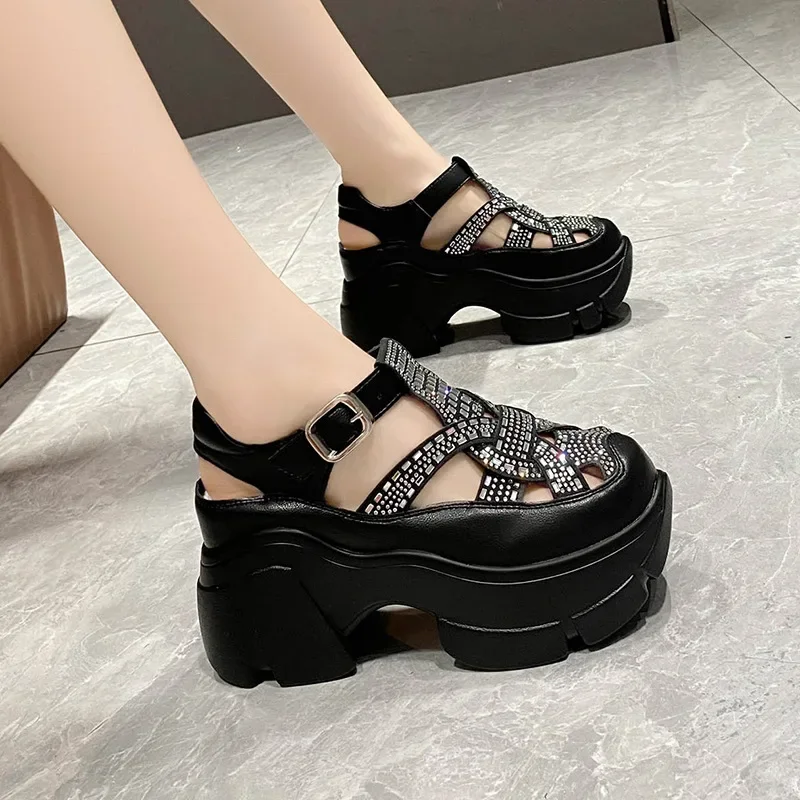 Sandalias de papá para mujer, novedad de verano 2021, zapatos de plataforma, Sandalias romanas deportivas con diamantes de agua, zapatos informales de suela blanda para exteriores, Sandalias - imagen 3