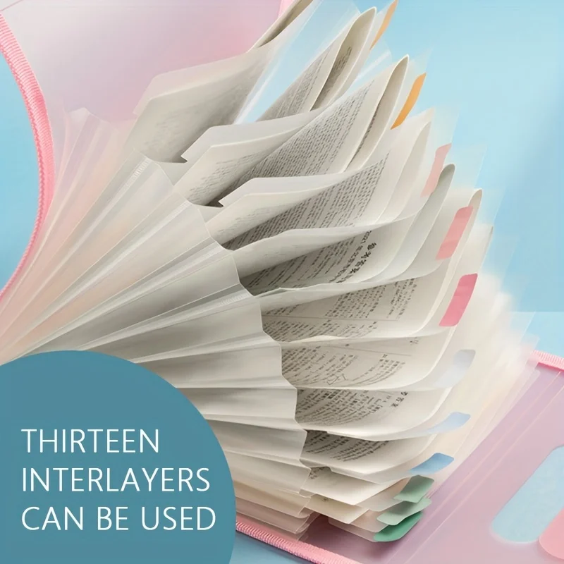 Bolsa de archivo de encuadernación vertical A4 Macaron, bolsa de almacenamiento de papel de prueba para estudiantes, bolsa de órgano portátil de 13 celdas, suministros escolares de oficina - imagen 2