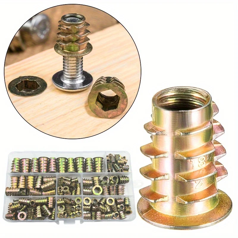 Insertos roscados 70/130, juegos de herramientas combinados de tuercas para muebles de madera, muebles de aleación de zinc, conectores de fijación de pernos. - imagen 2