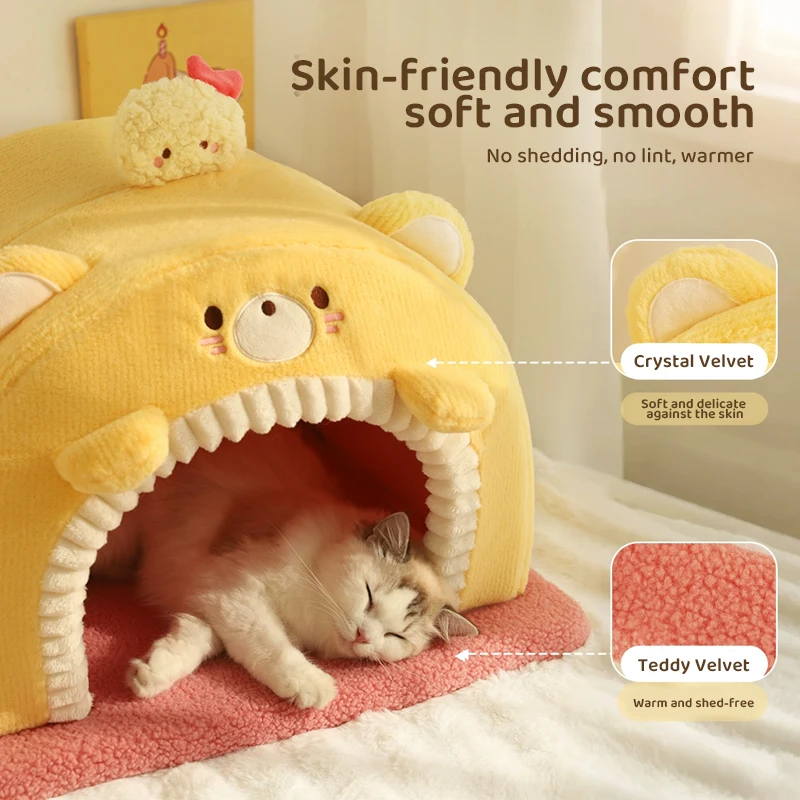 HOOPET Cama para gatos cerrada, casa de seguridad calmante de felpa cálida para invierno con cojín grueso para gatos y gatitos de interior - imagen 4