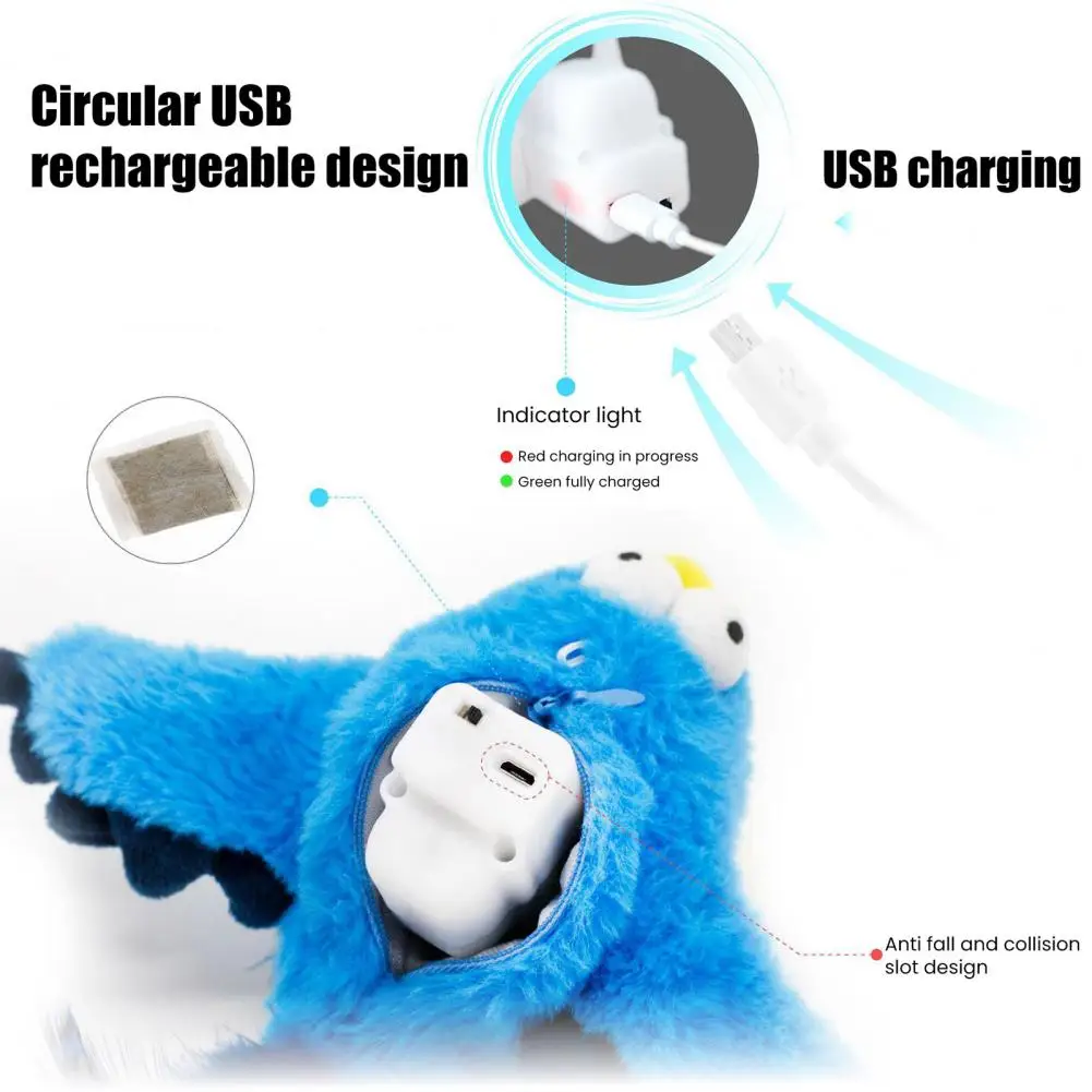 Juguete de pájaro batiente para gatos, gorrión batiente recargable con sonidos chirriantes, hierba gatera, pájaro de peluche interactivo, juguete para gatos - imagen 3