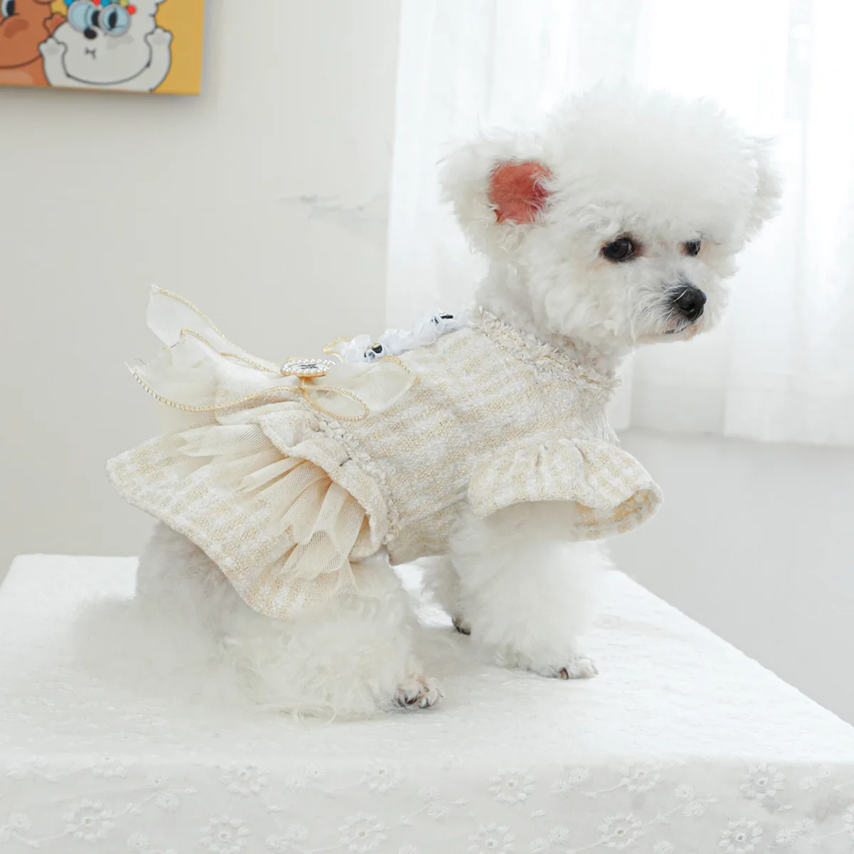 Vestido con lazo de encaje, falda en gasa para perros y gatos pequeños - imagen 4