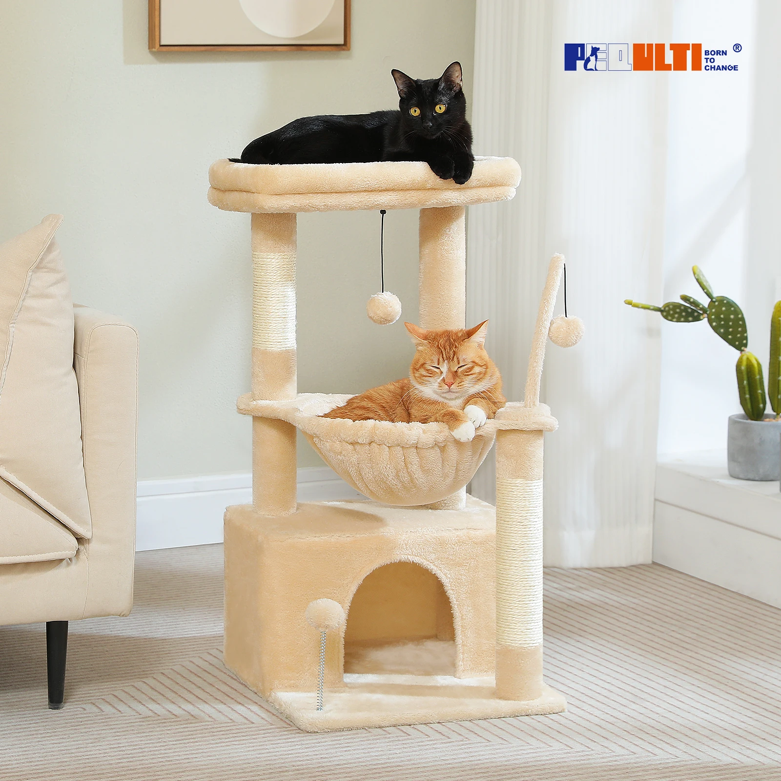 Árbol para gatos 4 en 1 con condominio grande, poste rascador de sisal, hamaca profunda, cómoda plataforma superior, rascadores para gatos, torre pequeña para interiores, juguetes para gatos, cama para gatos - imagen 2