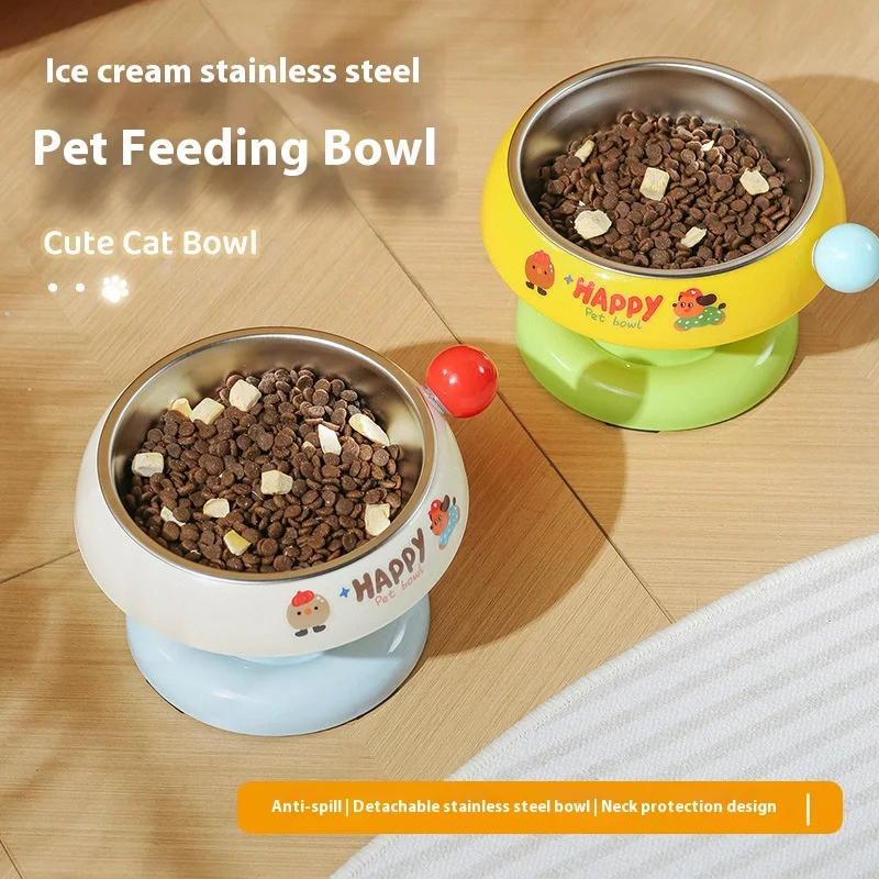 Cuenco elevado de comida para gatos de acero inoxidable, plato antideslizante a prueba de inclinación para mascotas con colores vibrantes que evita el cuidado del cuello y el acné de la barbilla - imagen 2