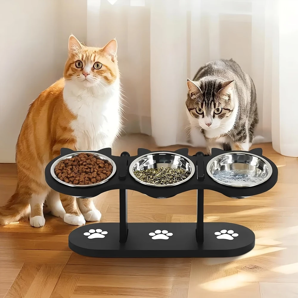 Comedero elevado para gatos – Marco de madera y tazón de acero inoxidable