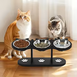 Comedero elevado para gatos – Marco de madera y tazón de acero inoxidable
