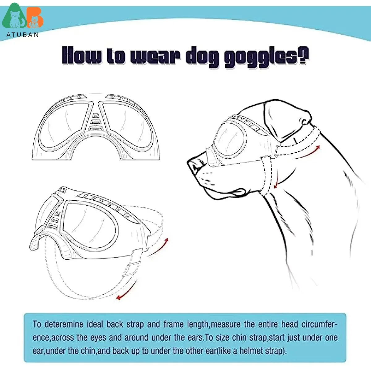 ATUBAN Gafas para perros Gafas de sol para perros de área grande, Gafas para perros de protección ocular a prueba de viento y nieve de razas grandes para conducir al aire libre en bicicleta - imagen 5