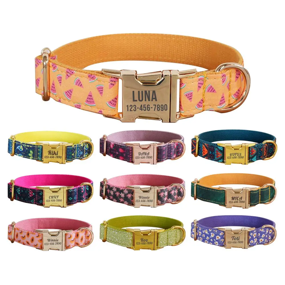 Collar bohemio floral para perros – Placa identificativa personalizada