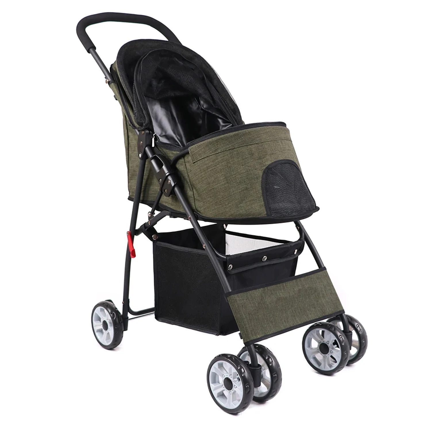 Cochecito plegable para mascotas, cochecito de viaje para perros de 4 ruedas, cochecito para correr con cesta de almacenamiento para cachorros, gatos, suministros para mascotas al aire libre - imagen 5