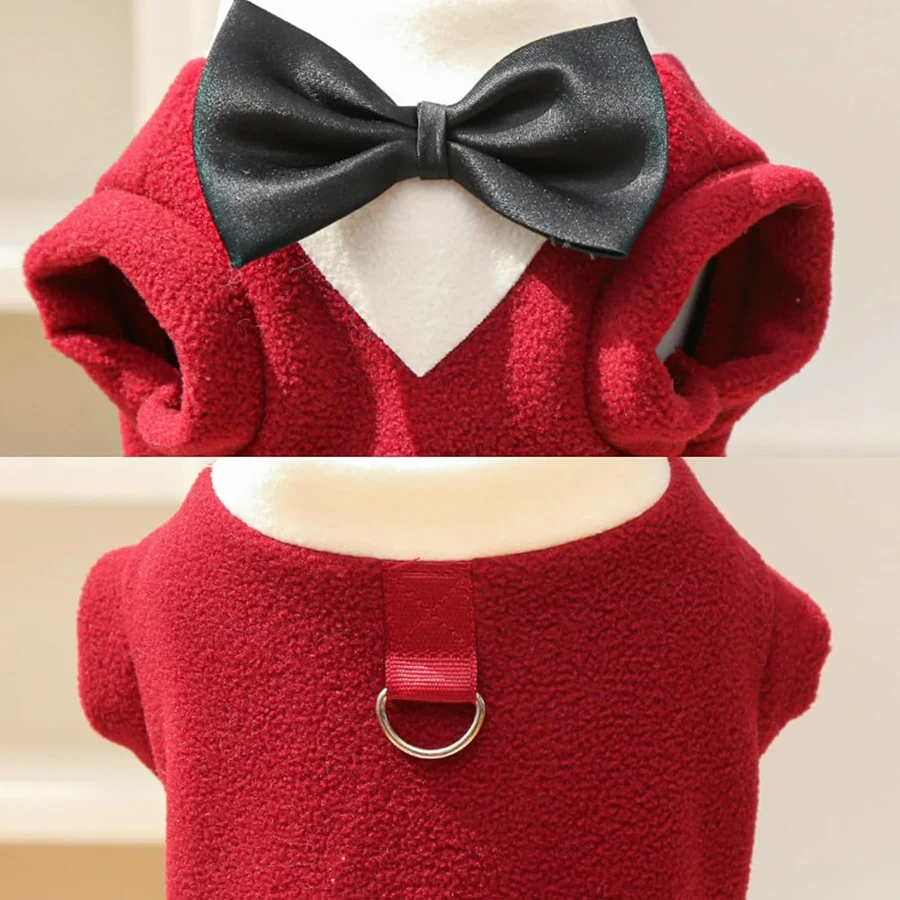 Ropa de esmoquin para perros, disfraz Formal con lazo de invierno para novio, traje de fiesta de deshierbe cálido para perros pequeños, suéter de perro salchicha - imagen 5