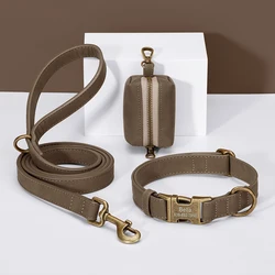 Collar personalizado para perros con correa y bolsa - cuero PU vintage
