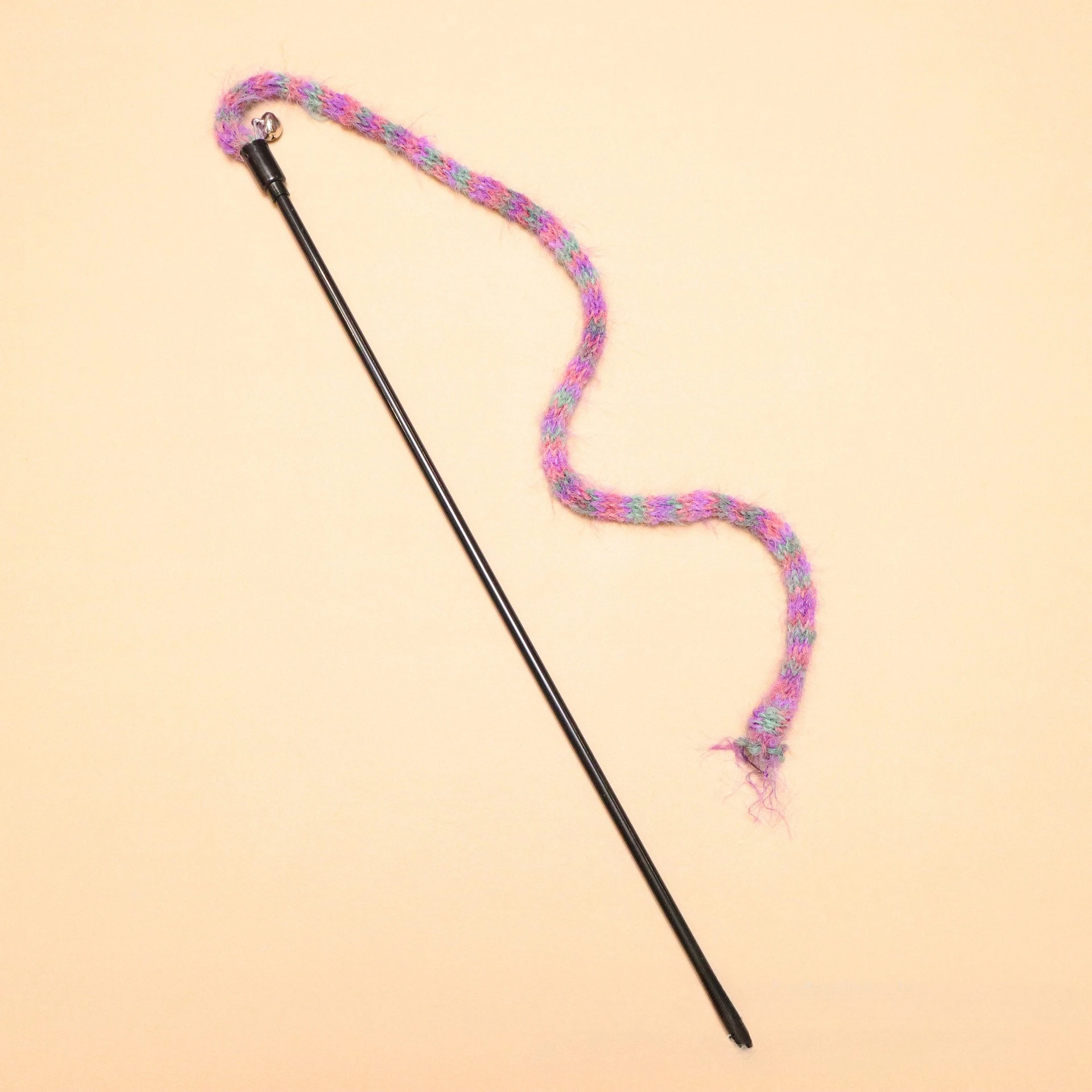 Juguete de palo de burlas para gatos con cuerda de felpa a rayas coloridas, juguetes para mascotas de lana tejida - imagen 5