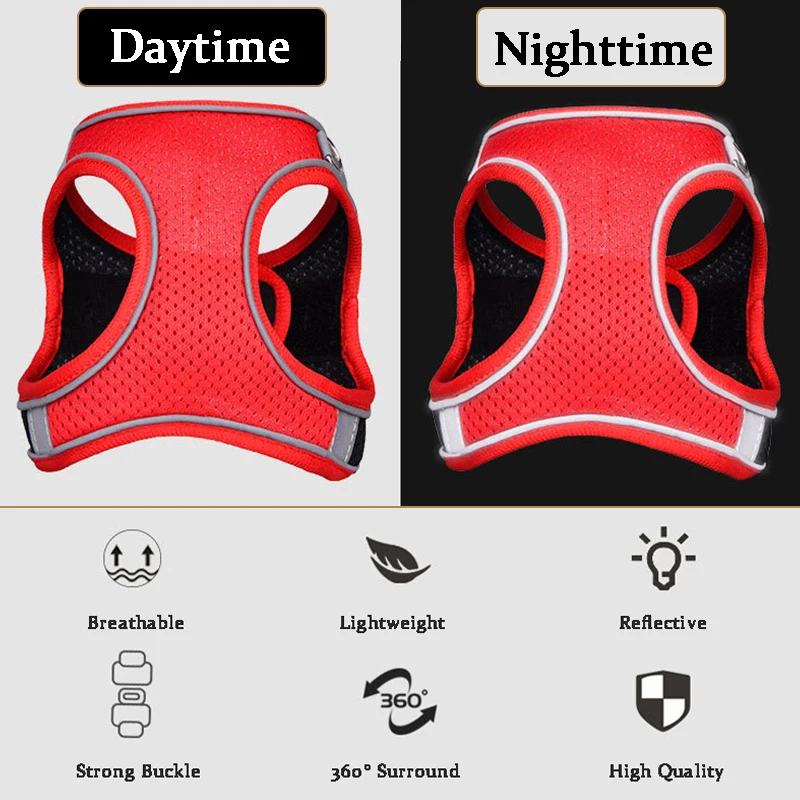 Arnés de malla transpirable para cachorros, correa acolchada suave para perros pequeños, arnés para gatos, chaleco Frech Bulldog Pug, correas para el pecho, accesorios para perros - imagen 4