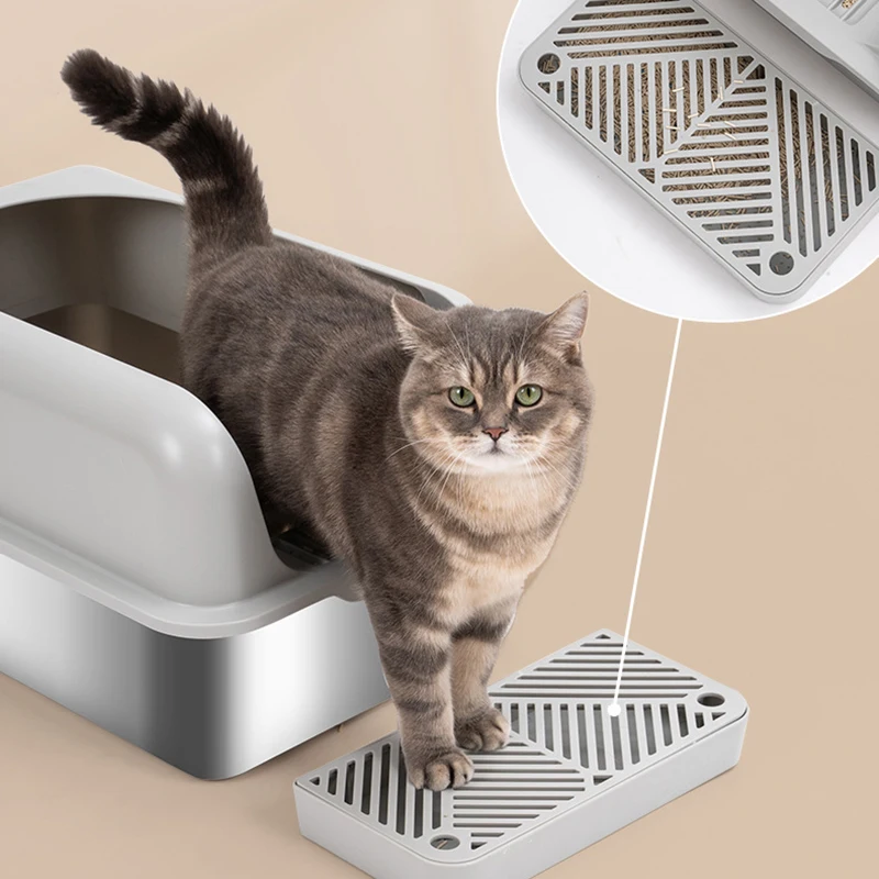Pet Cat Litter Box Front Door Flat Slope Stainless Steel Open Type Cat Toilet Durable Spacious For Easy Comfortable Use - imagen 5
