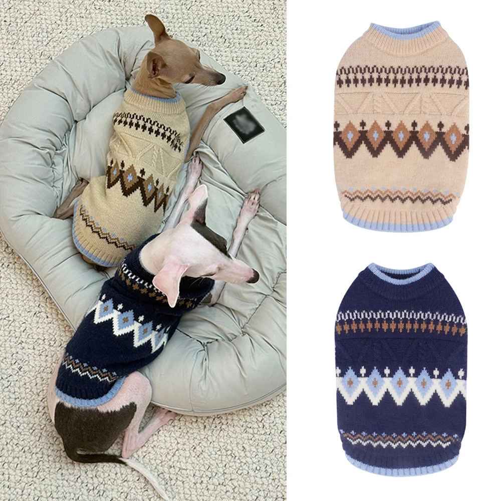 Suéteres para perros pequeños Otoño Invierno patrón geométrico tejido cálido suéter para cachorros chaqueta suave y Flexible para mascotas para Chihuahua