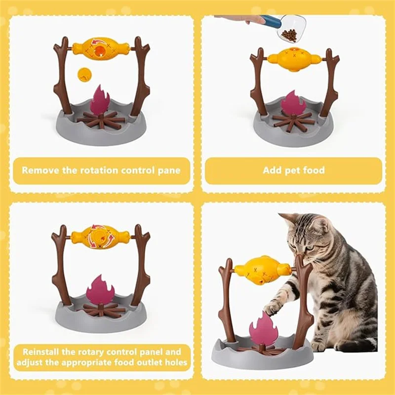 Cuencos alimentadores de rompecabezas lento para dispensar golosinas para gatos, asado y llama giratorios únicos, juguetes de juego de entrenamiento cognitivo para mascotas de interior - imagen 4