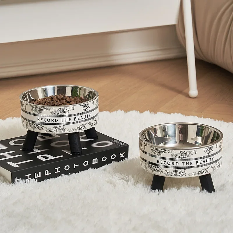 Cuencos altos para mascotas de acero inoxidable, diseño extraíble, para gato, cachorro, perro pequeño