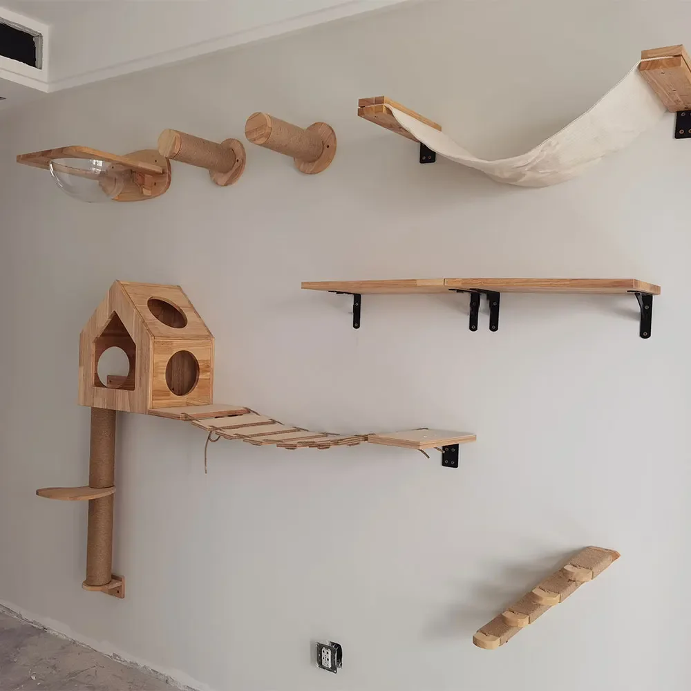 1 pieza de árbol para gatos, puente de escalada para gatos montado en la pared con poste para rascar y hamaca para gatos, escalera de Sisal para jugar y descansar con gatitos - imagen 4