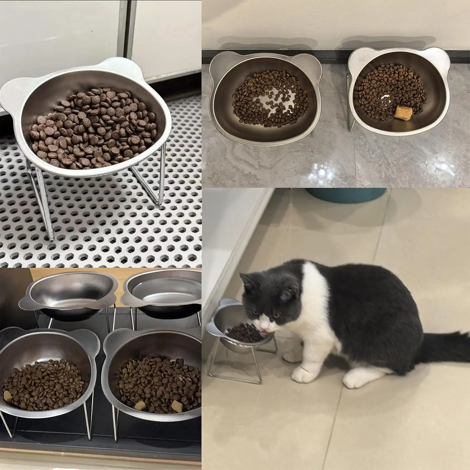 Cuenco de acero inoxidable para mascotas, espondilosis anticervical inclinada para gatos y perros, alimentador de doble uso - imagen 3