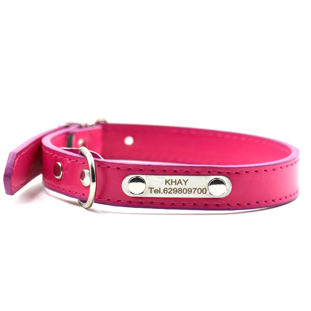 Collar de cuero con grabado gratis para perro, etiquetas con nombre, Collar personalizado para mascota, nombre, teléfono, Collar con etiqueta para perro, Collar para mascota de tamaño ajustable - imagen 5