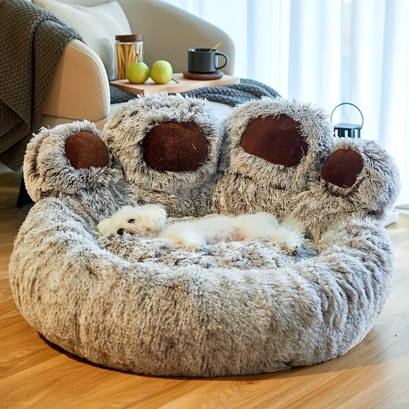 Cama para perros, sofá para gatos y mascotas con forma de pata de oso, camas para dormir cómodas y acogedoras para mascotas pequeñas, medianas y grandes, cojín suave y esponjoso para perros - imagen 5