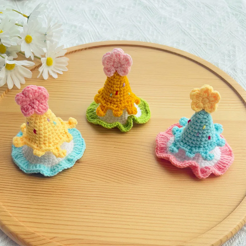 Gorro de cumpleaños tejido para perros, hilo de aseo tejido a mano para mascotas, gorro Floral pequeño, gorros para gatos, accesorios para perros pequeños y cachorros - imagen 2
