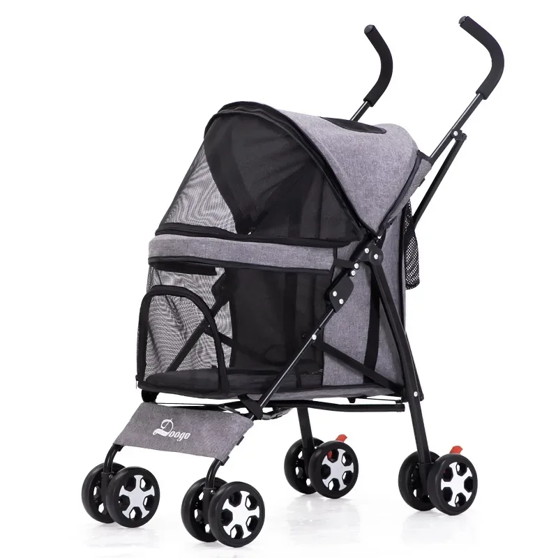 Cochecito plegable portátil para mascotas, carrito para perros de cuatro ruedas, carrito de viaje al aire libre, cochecito para gatos, transportador para mascotas - imagen 5