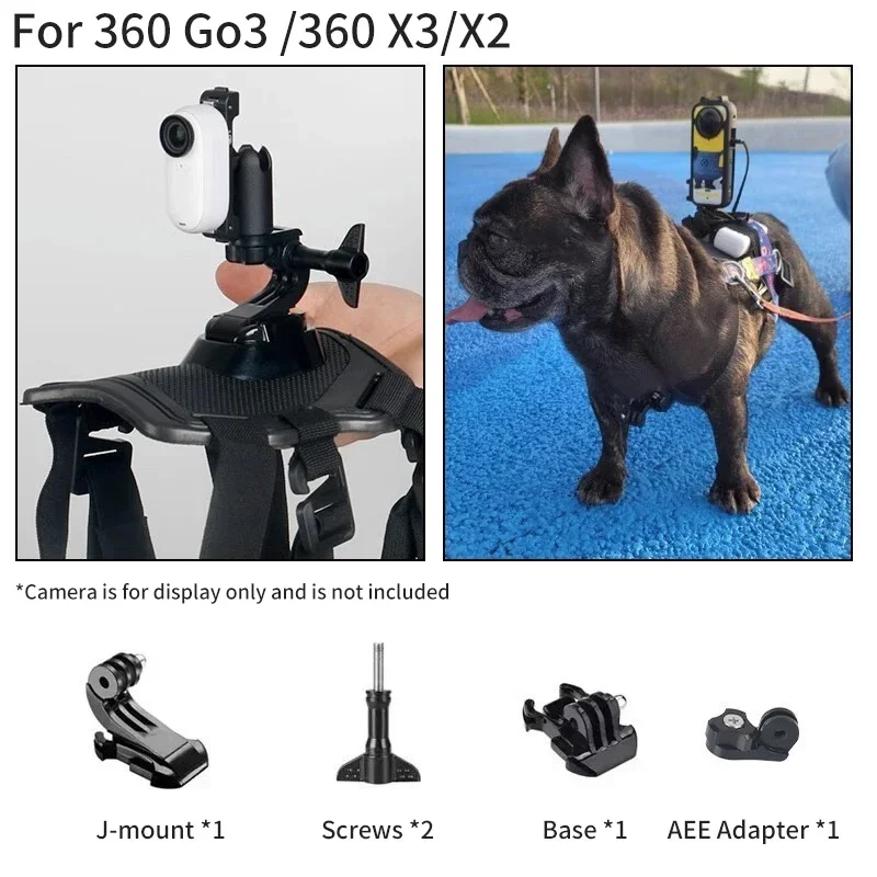 Soporte de arnés para mascotas para Gopro Hero, Dji Action, Insta360 Go3, correa trasera ajustable de doble cámara, soporte de vista con perspectiva para perros/gatos - imagen 3