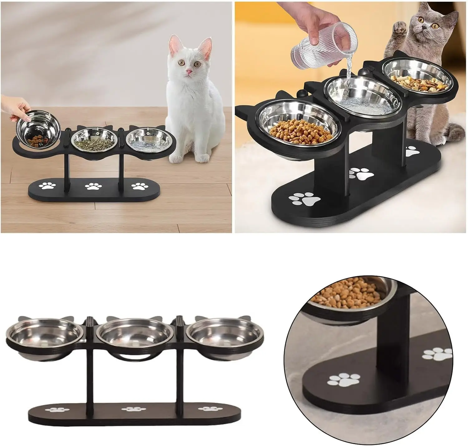 Comedero elevado con doble tazón: comida y agua para perros y gatos